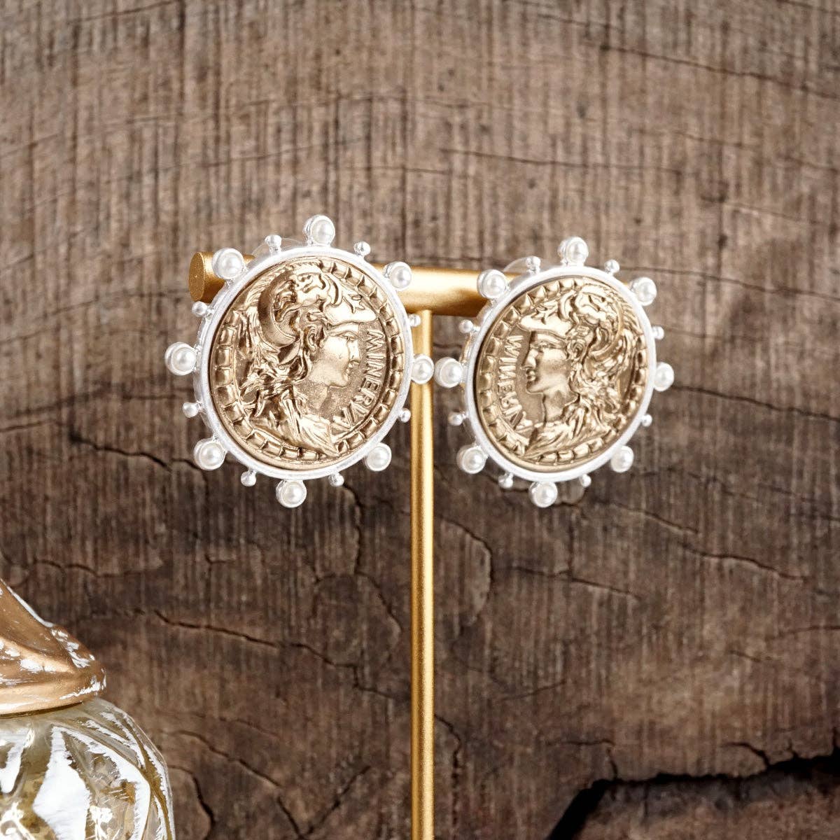 Boho Coin Statement Stud Earrings – Silver and Gold Tone