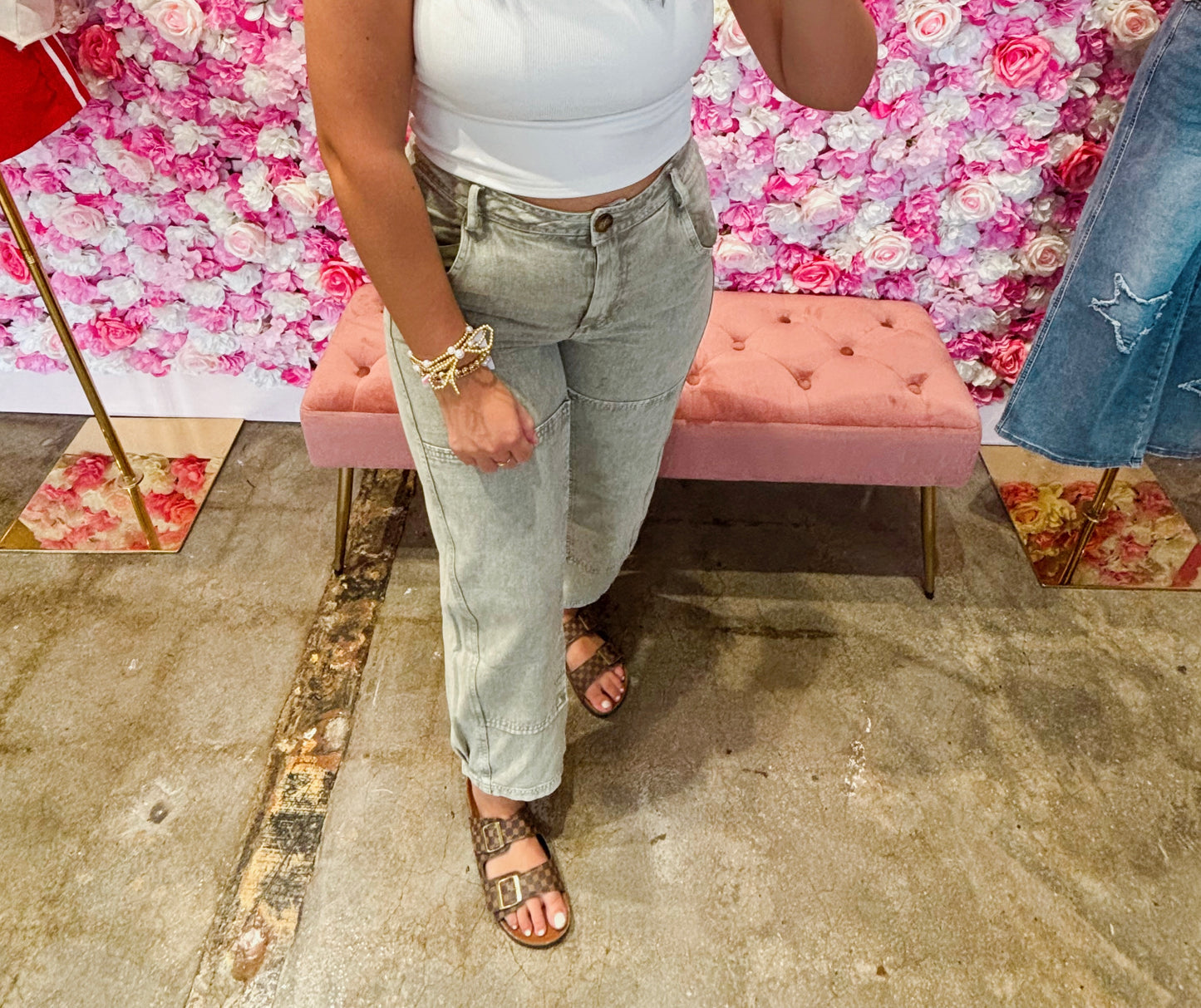 Lt Olive Barrel Denim