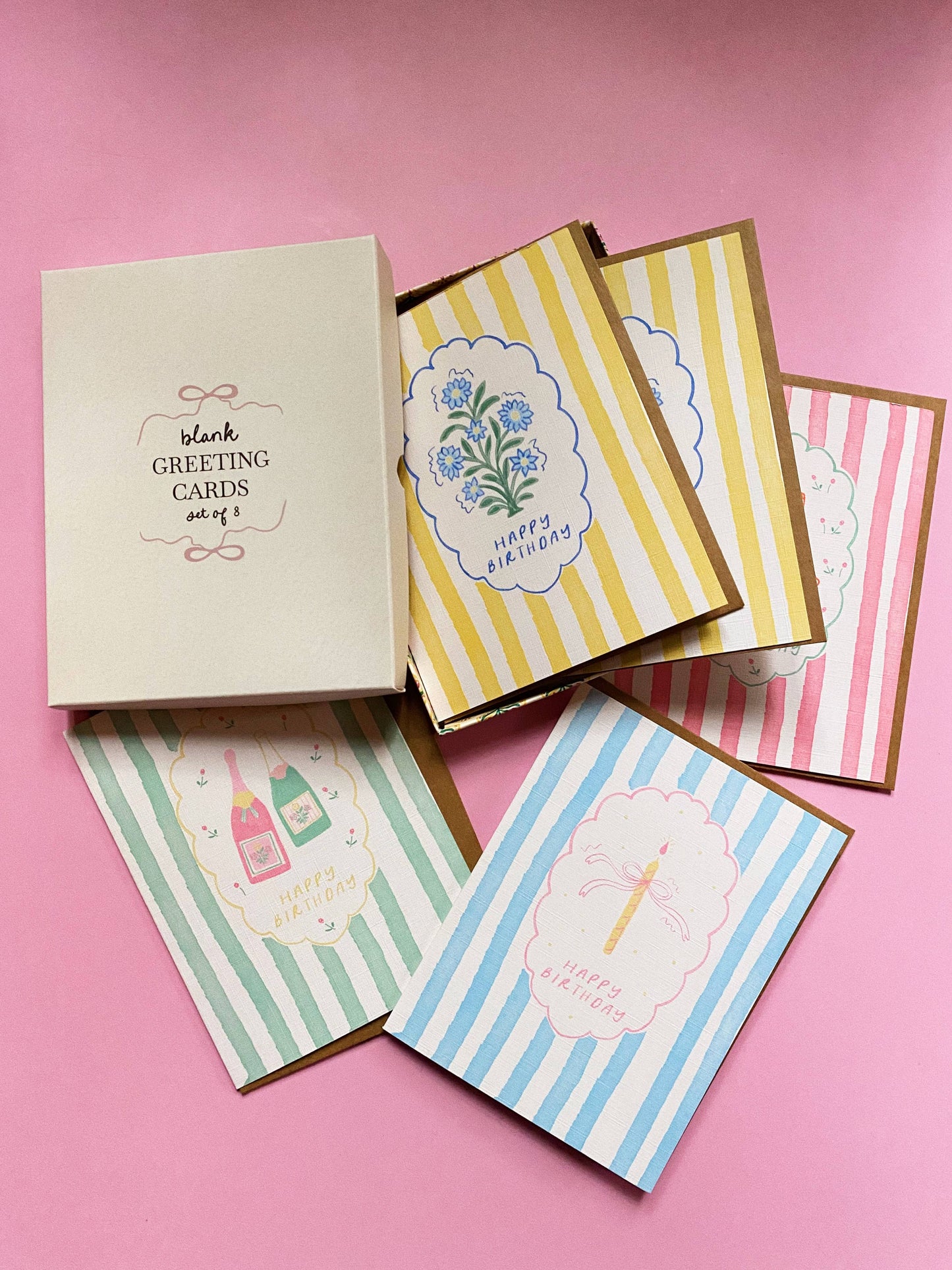 Set of 8 Striped Greeting Cards