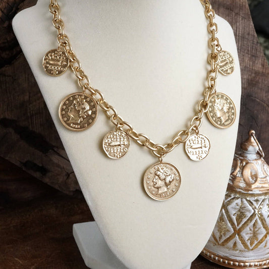 Boho Coin Charms Statement Necklace