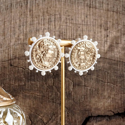 Boho Coin Statement Stud Earrings – Silver and Gold Tone