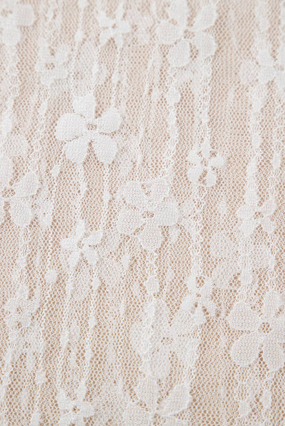White Sheer Floral Lace Long Sleeve Slim Fit Top
