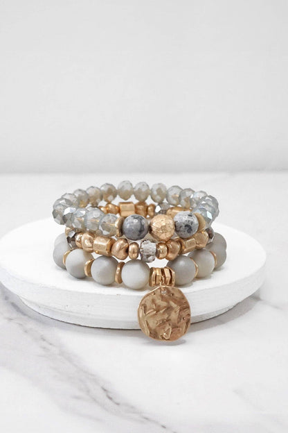 Boho Beads Coin Bracelets Statement set in Grey