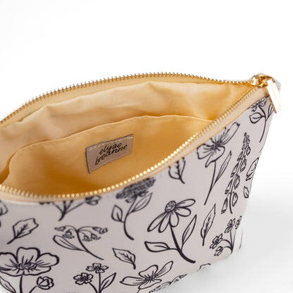 Ivory Pressed Floral Carry-All Pouch
