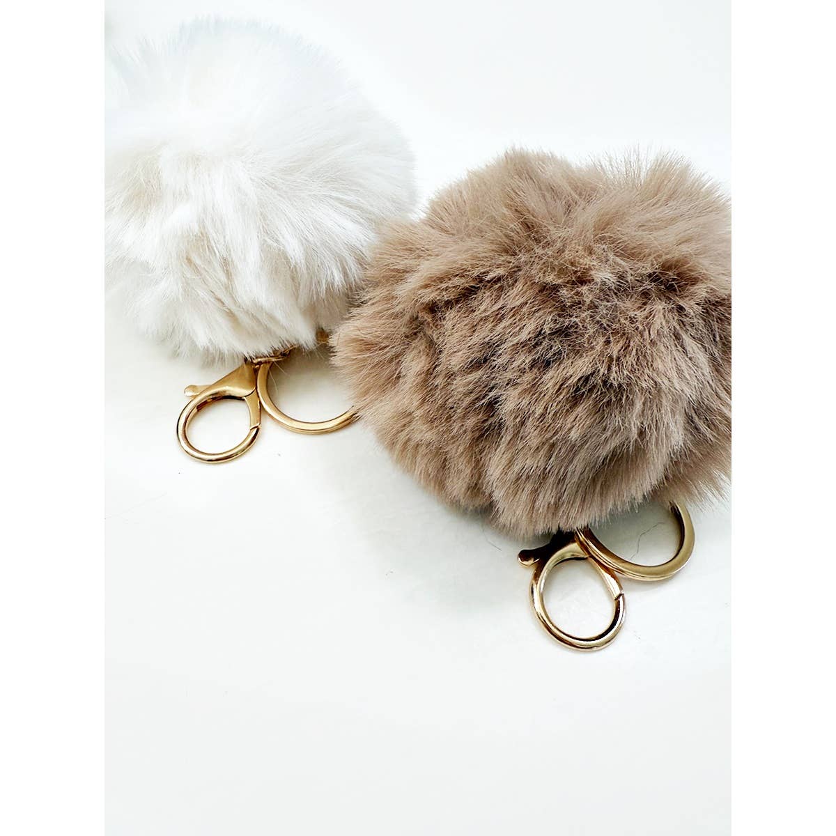 Neutral Tone Faux Fur Pom Pom Keychain