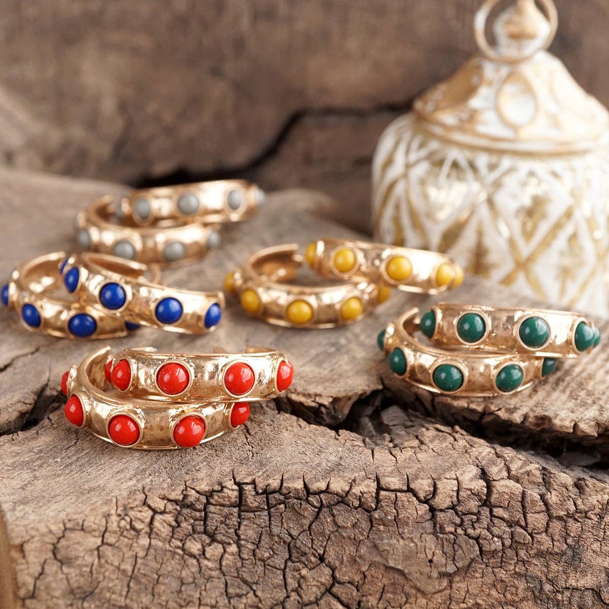 Jeweled Bubble Hoop Earrings – Colorful Acrylic Cabochons