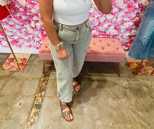 Lt Olive Barrel Denim