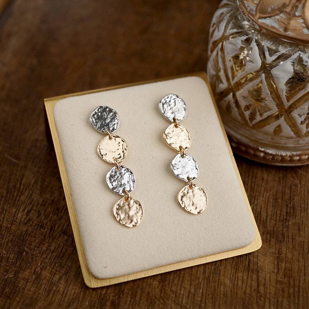 Golden Muse – Four Disc Cascade Earrings