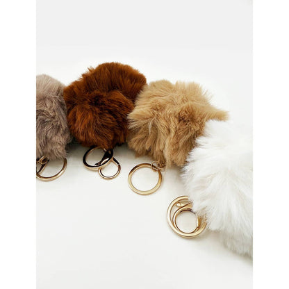 Neutral Tone Faux Fur Pom Pom Keychain