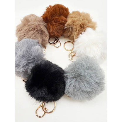 Neutral Tone Faux Fur Pom Pom Keychain