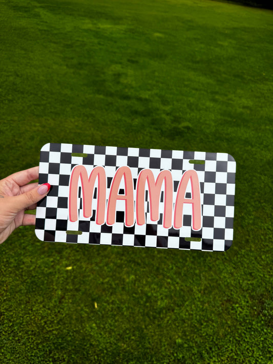 Peach Checkered Mama License Plate