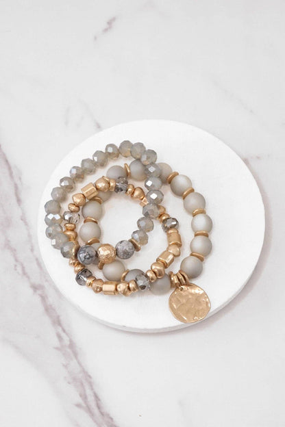 Boho Beads Coin Bracelets Statement set in Grey