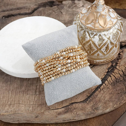 Classic Gold and Pearls Stretchy Bracelet Set – Set of 9