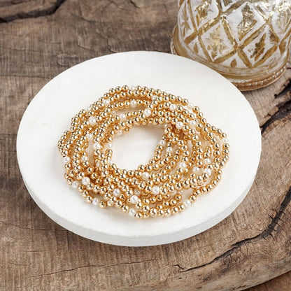 Classic Gold and Pearls Stretchy Bracelet Set – Set of 9