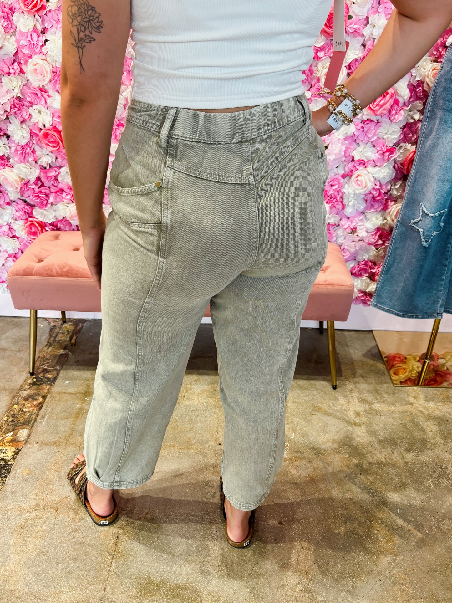 Lt Olive Barrel Denim