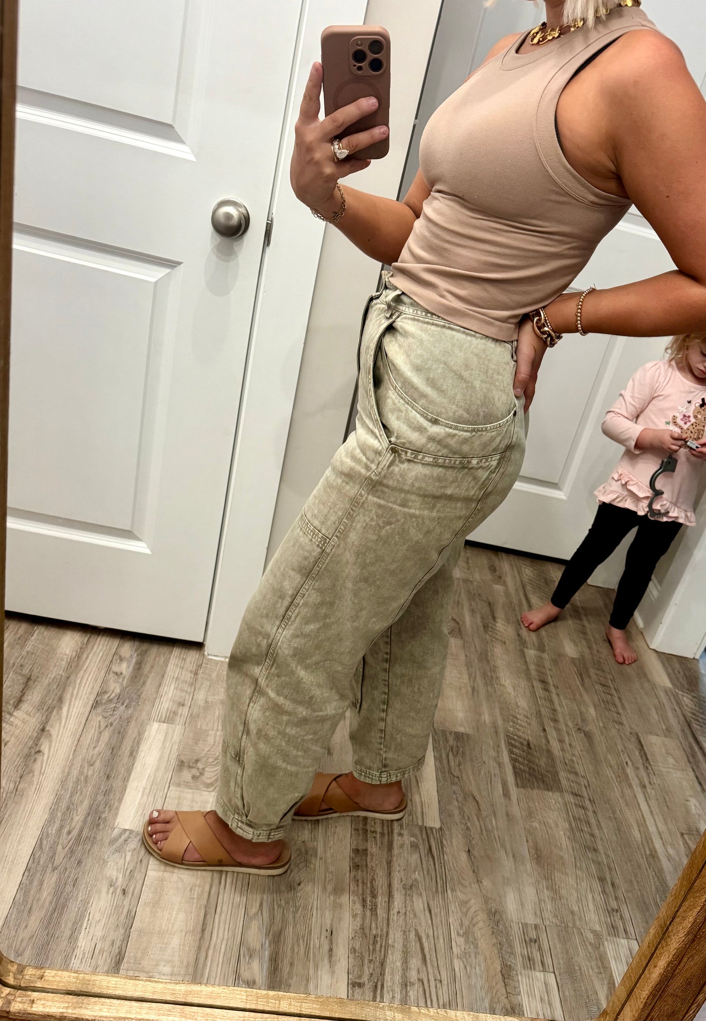 Lt Olive Barrel Denim