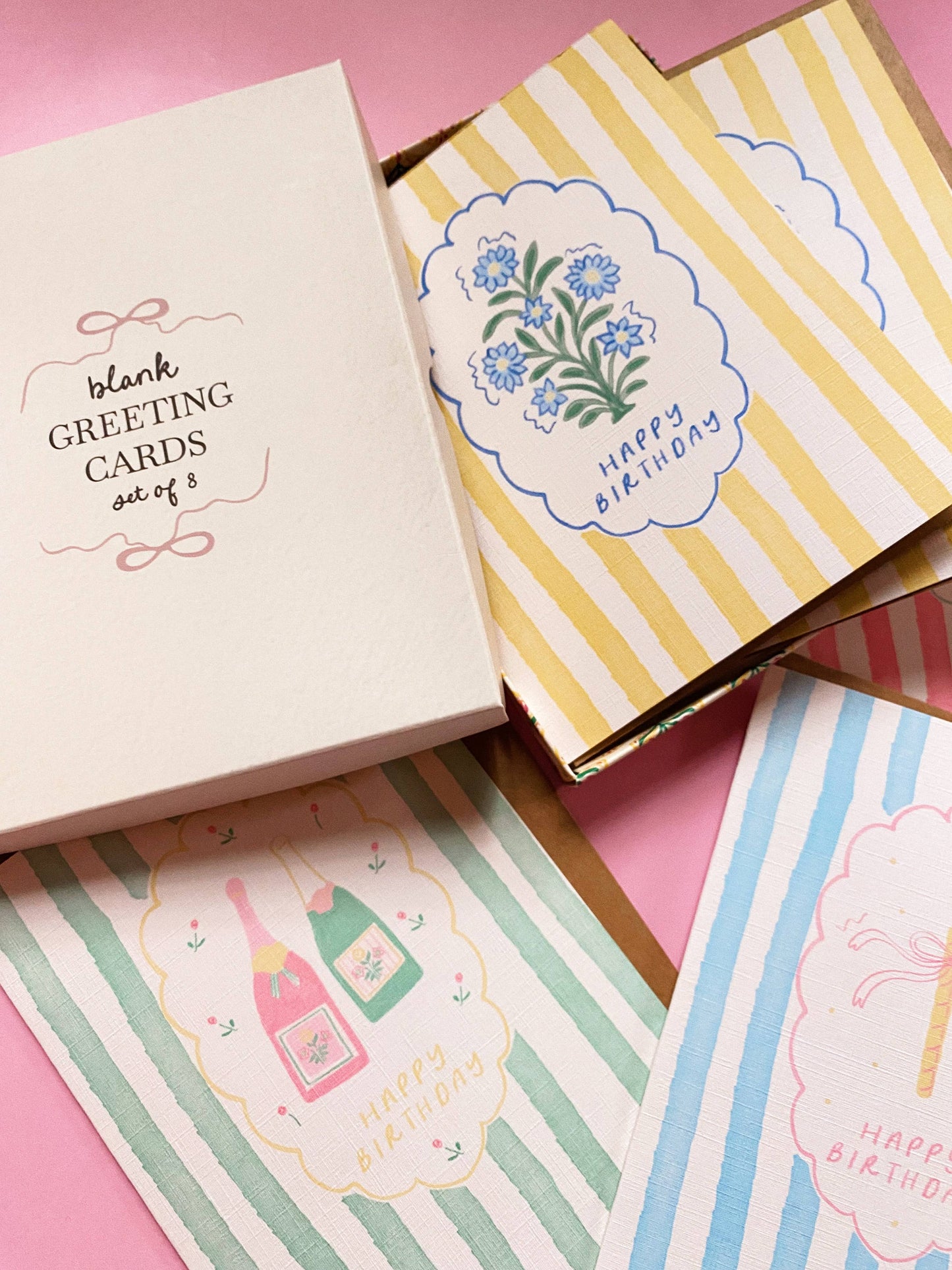 Set of 8 Striped Greeting Cards