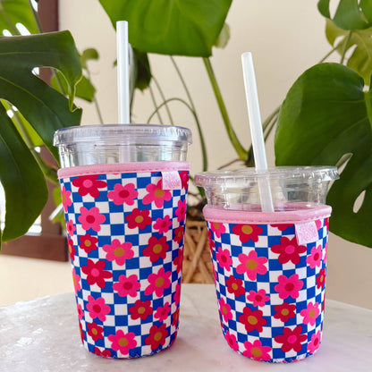 Coffee Cup Cover - Retro Bold Check - Iced Drink Sleeve