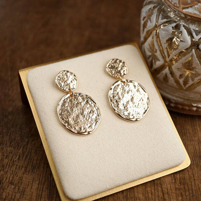 Golden Muse – Two Disc Textured Earrings