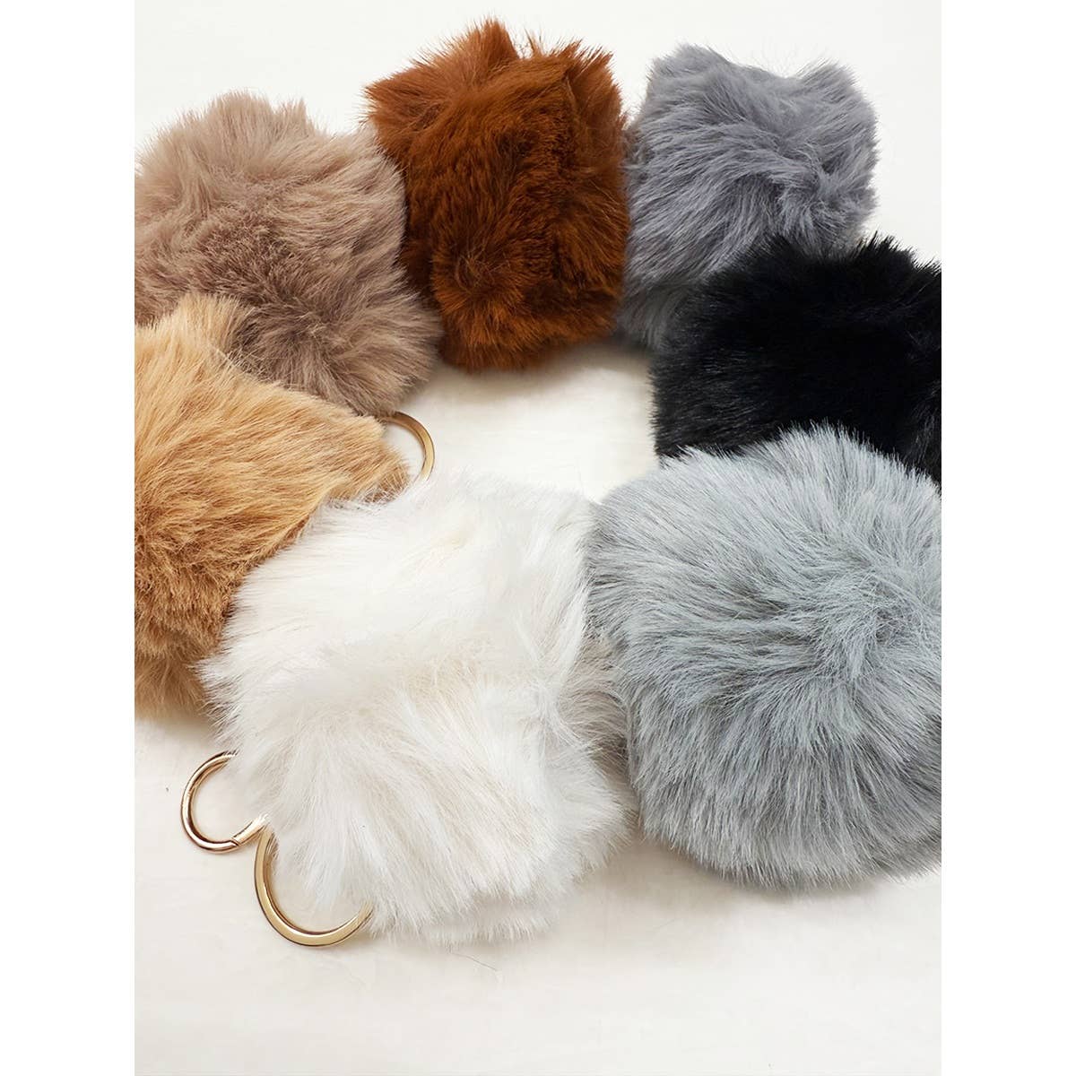 Neutral Tone Faux Fur Pom Pom Keychain