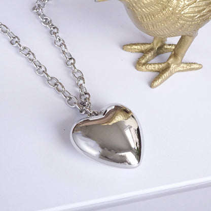 Long Minimal Chain Necklace with Puffy Heart – Gold or Silver Tone