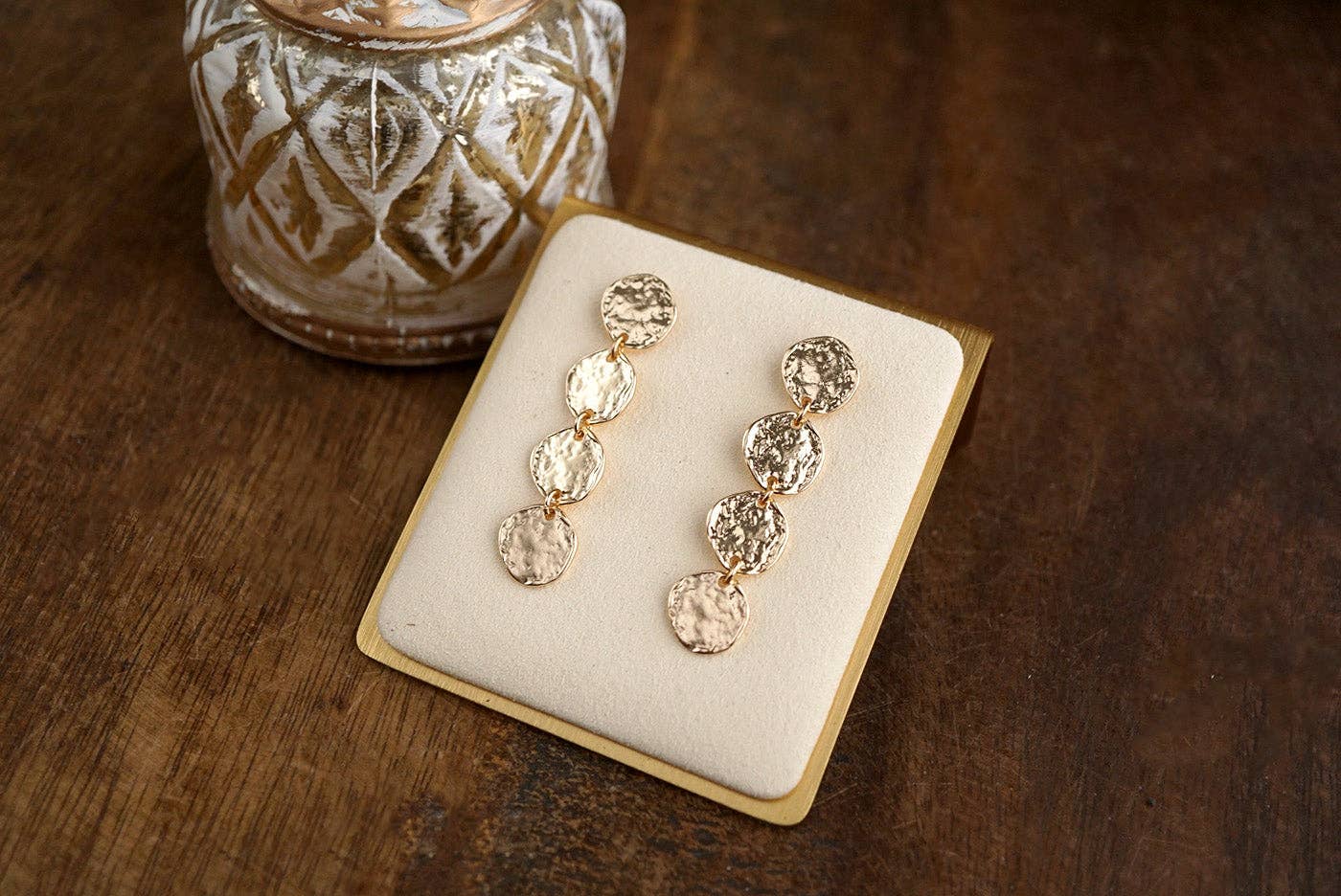 Golden Muse – Four Disc Cascade Earrings