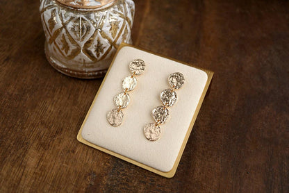 Golden Muse – Four Disc Cascade Earrings