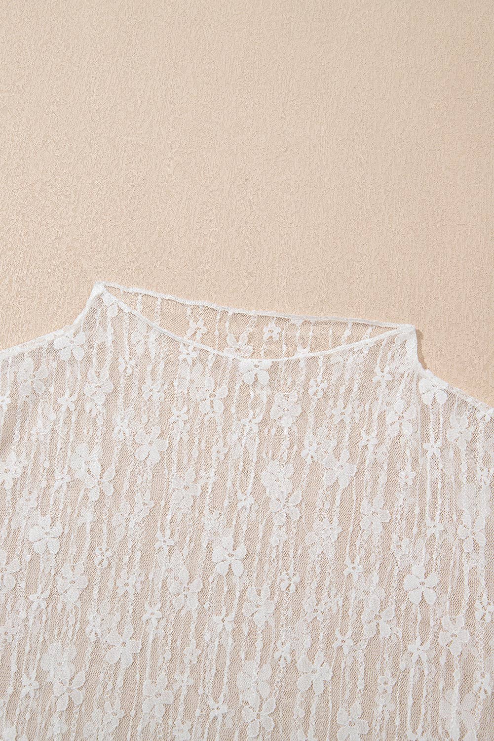 White Sheer Floral Lace Long Sleeve Slim Fit Top
