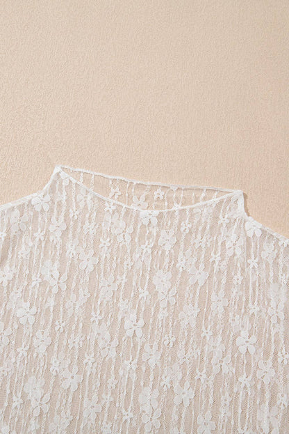 White Sheer Floral Lace Long Sleeve Slim Fit Top
