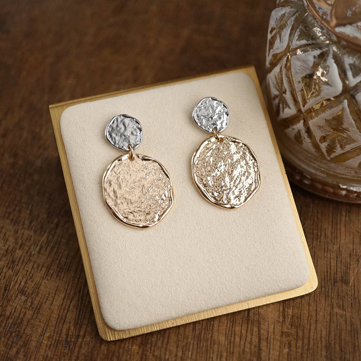 Golden Muse – Two Disc Textured Earrings