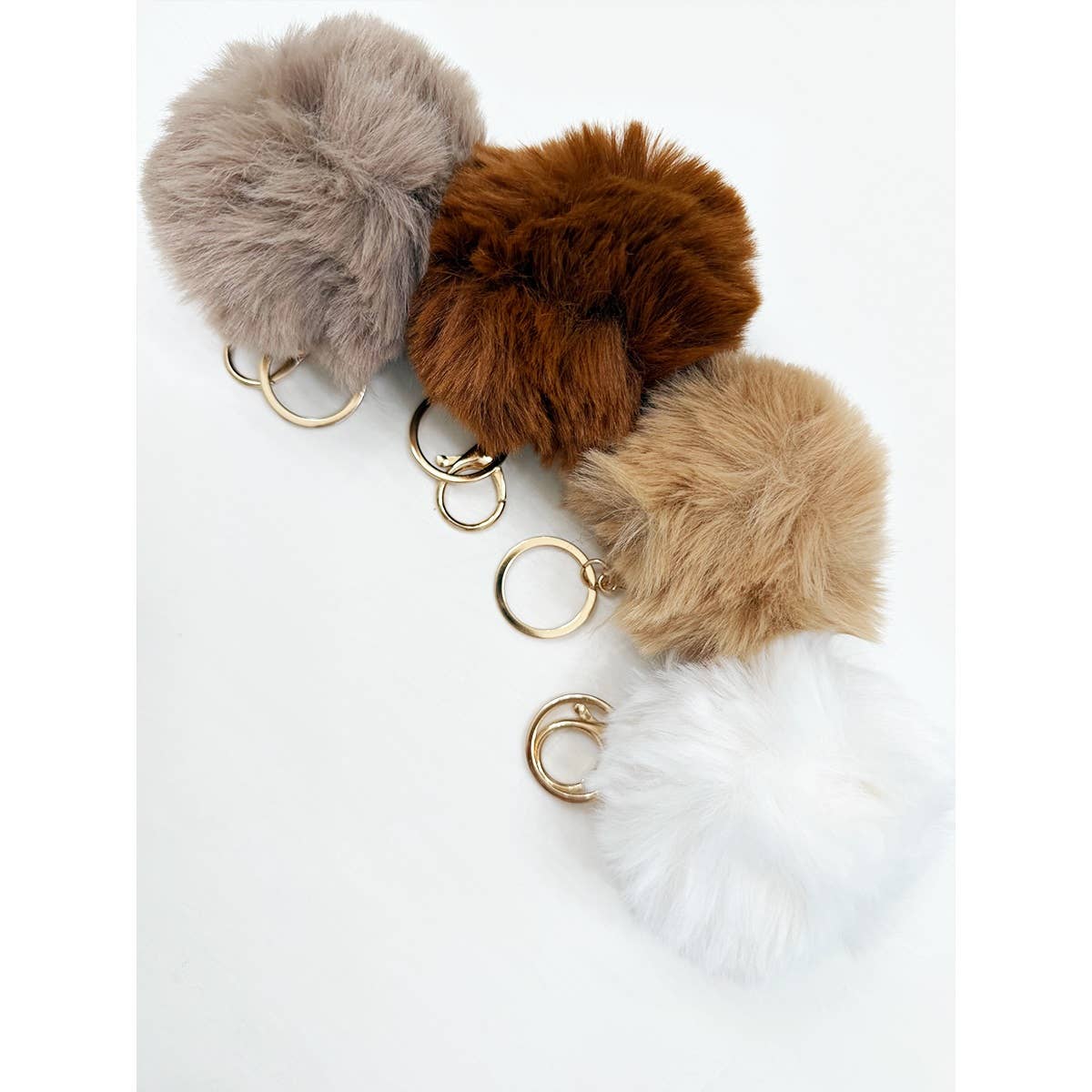 Neutral Tone Faux Fur Pom Pom Keychain