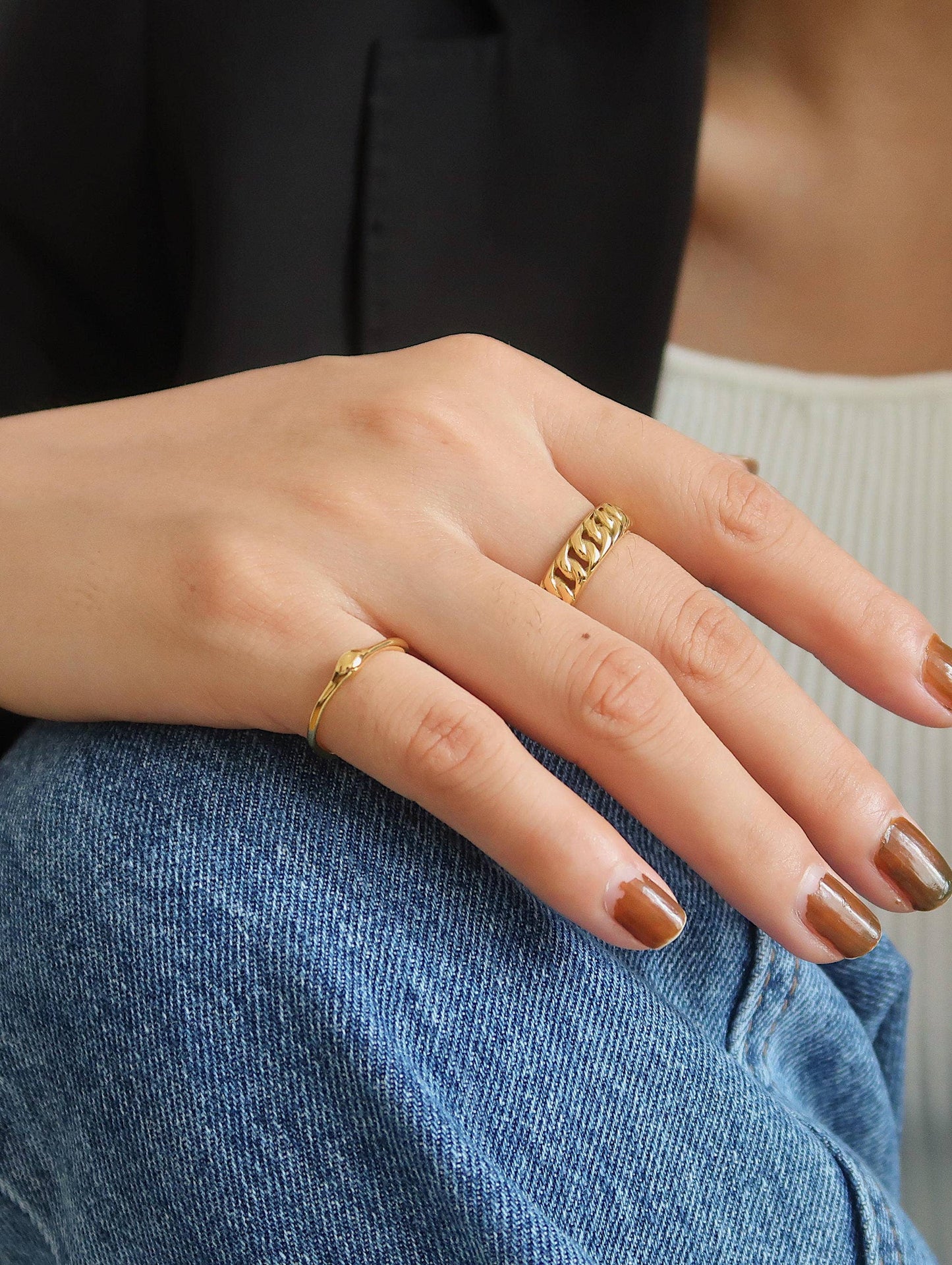 Billie 18K Non-Tarnish Braided Chain Ring