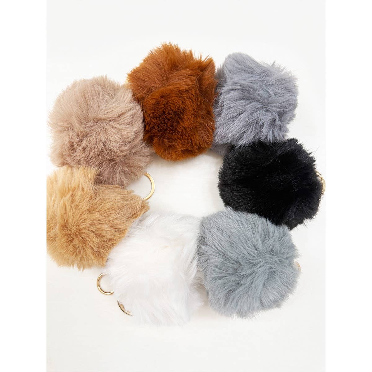 Neutral Tone Faux Fur Pom Pom Keychain