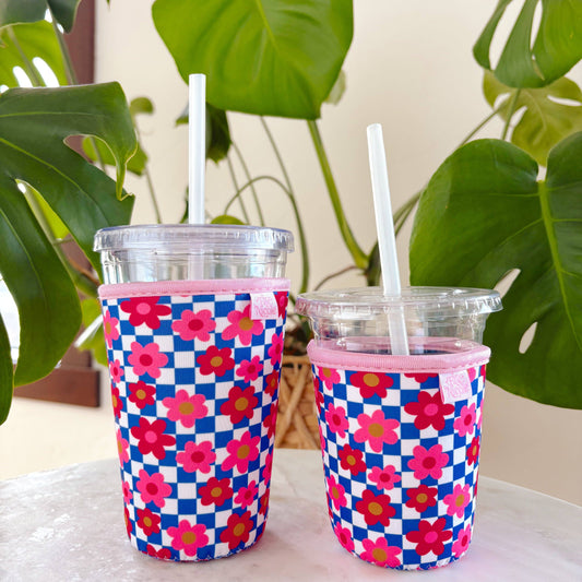 Coffee Cup Cover - Retro Bold Check - Iced Drink Sleeve
