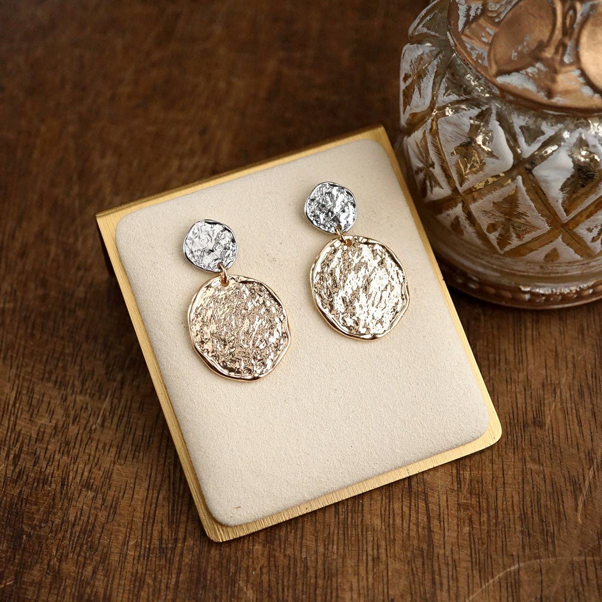 Golden Muse – Two Disc Textured Earrings
