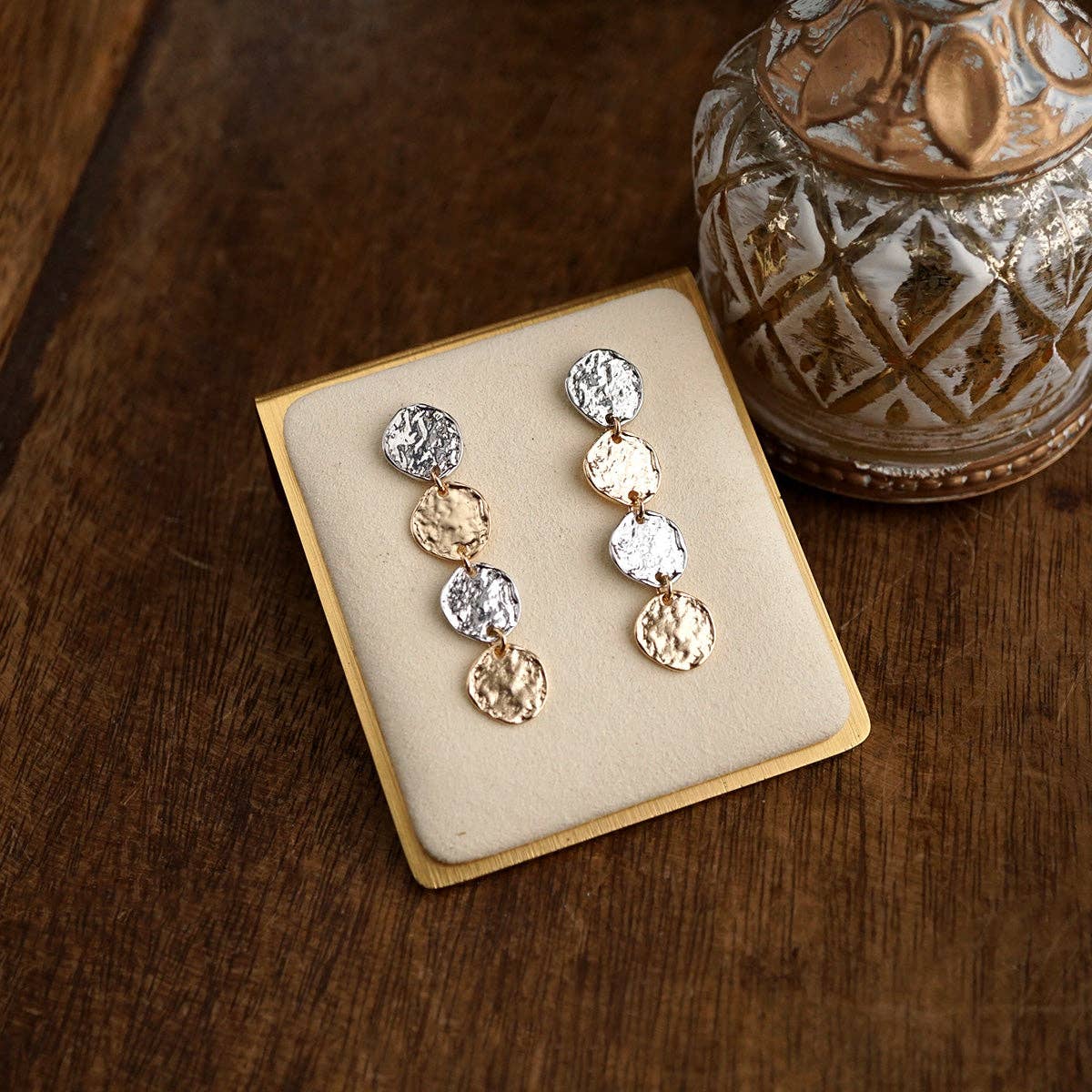 Golden Muse – Four Disc Cascade Earrings