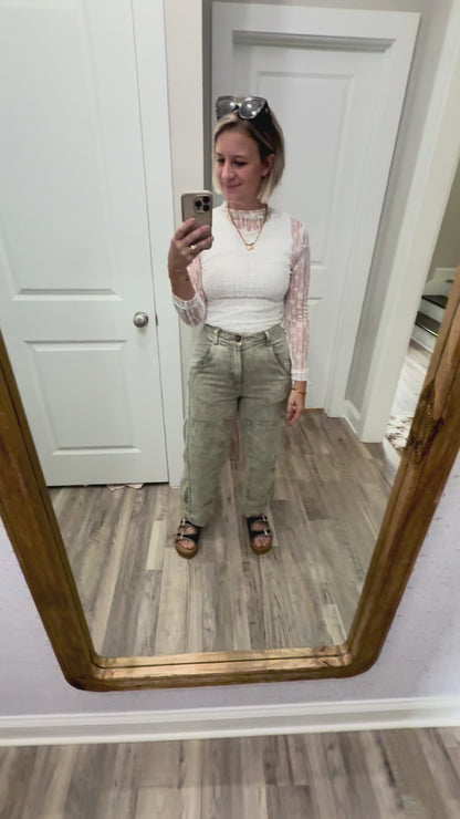 Lt Olive Barrel Denim